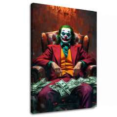 Модерна слика на платно со мотив Joker: Pán chaosu во зелено-златно нијанси, интензивна атмосфера, сила и моќ | Слика Joker: Pán chaosu – главна