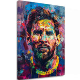 Модерна слика на платно со мотив Messi Vibes na платно во жолто-виолетово нијанси, енергична атмосфера, слава | Слика Messi Vibes na платно – главна