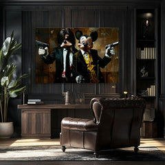 Модерна слика на платно со мотив Mickey and the Mobster во црно-кафеаво нијанси, дрска атмосфера, поп култура | Слика Mickey and the Mobster – производ, поглед 2