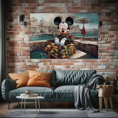 Класична слика на платно со мотив Bohatý Mickey Mouse, детски мотив, природа во сино-зелено нијанси, погоден за дневна соба | Слика на платно - Bohatý Mickey Mouse – производ, поглед 2