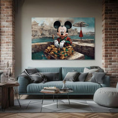 Класична слика на платно со мотив Bohatý Mickey Mouse, детски мотив, природа во сино-зелено нијанси, погоден за дневна соба | Слика на платно - Bohatý Mickey Mouse – производ