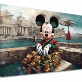 Класична слика на платно со мотив Bohatý Mickey Mouse, дет��ки мотив, природа во сино-зелено нијанси, погоден за дневна соба | Слика на платно - Bohatý Mickey Mouse – главна
