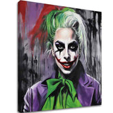 Поп арт слика на платно со мотив Joker Lady во виолетово-зелено нијанси | Слика на платно - Joker Lady, ѕидна декорација – главна