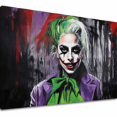 Модерна слика на платно со мотив Joker Poker Face во бело-виолетово нијанси, поп култура, погоден за дневна соба | Слика на платно - Joker Poker Face – главна
