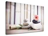 Класична слика на платно со мотив FENG SHUI, бамбус, цвеќиња, природа во беж-розово нијанси, мирна атмосфера, природа, погоден за дневна соба – производ