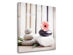 Класична слика на платно со мотив FENG SHUI, цвеќиња, природа во бело-беж нијанси, мирна атмосфера, природа, погоден за дневна соба | Слика на платно FENG SHUI_053-12 – производ