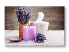 Класична слика на платно со мотив FENG SHUI, свеќа, лаванда, детски мотив, цвеќиња во бело-беж нијанси, природа, погоден за дневна соба – главна