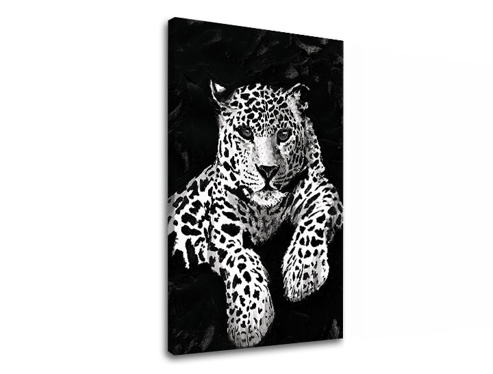 Модерна слика на платно со мотив GEPARD 001 во бело-црно нијанси, интензивна атмосфера, природа и сила и моќ, погоден за канцеларија | Слика на платно GEPARD 001 – производ