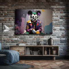 Поп арт слика на платно со мотив Mickey Mouse z Horroru, детски мотив во виолетово-зелено нијанси, дрска атмосфера, поп култура и носталгија | Слика на платно - Mickey Mouse z Horroru – производ