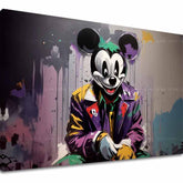 Поп арт слика на платно со мотив Mickey Mouse z Horroru, детски мотив во виолетово-зелено нијанси, дрска атмосфера, поп култура и носталгија | Слика на платно - Mickey Mouse z Horroru – главна