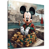 Индустриска слика на платно со мотив Mickey Mouse v Luxuse, детски мотив во златно нијанси, поп култура, погоден за дневна соба | Слика на платно - Mickey Mouse v Luxuse – главна