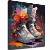 Во бохо стил слика на платно со мотив My Dream Shoes, цвеќиња, природа, спортски мотив во повеќебојн нијанси, живописна атмосфера, погоден за дневна соба – главна