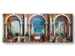 Поп арт слика на платно со мотив Paolo Veronese - Kristus v Leviho dome во беж-сино нијанси, свечена атмосфера, прослава, погоден за дневна соба – производ, поглед 2