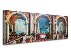 Поп арт слика на платно со мотив Paolo Veronese - Kristus v Leviho dome во беж-сино нијанси, свечена атмосфера, прослава, погоден за дневна соба – производ