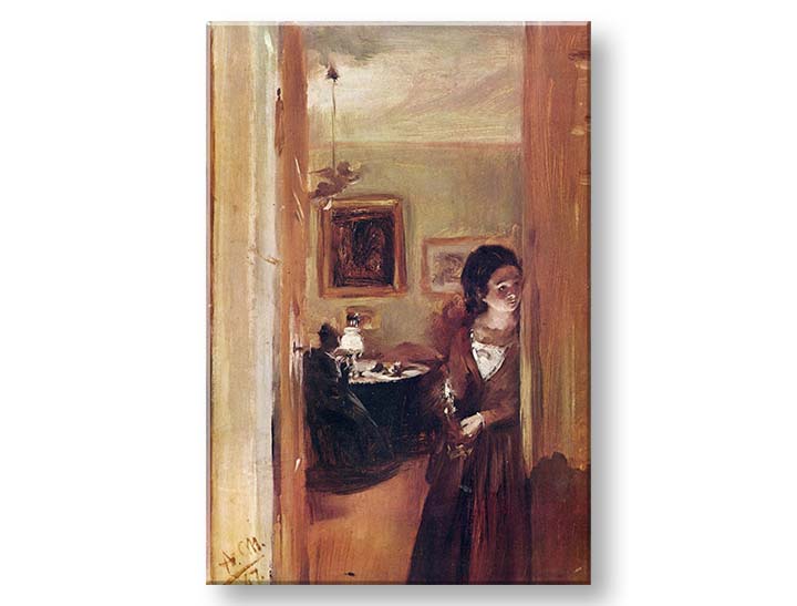 Модерна слика на платно со мотив Adolf Menzel - Obývačka s umelcovou sestrou во кремово нијанси, интимна атмосфера | Слика на платно Adolf Menzel - Obývačka s umelcovou sestrou – производ
