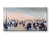 Модерна слика на платно со мотив Hendrick Avercamp - Zábava na lade v meste, птици во кафеаво нијанси, живописна атмосфера | Слика на платно Hendrick Avercamp - Zábava na lade v meste – производ