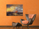 Винтиџ слика на платно со мотив SHEERNESS VISTA DAL NORE – William Turner, океан, залез на сонце, бранови, детски мотив закачена во ентериер на зона за релаксација – ентериер