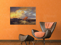 Винтиџ слика на платно со мотив SHEERNESS VISTA DAL NORE – William Turner, океан, залез на сонце, бранови, детски мотив закачена во ентериер на зона за релаксација – ентериер