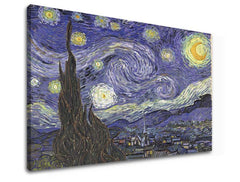Винтиџ слика на платно со мотив Vincent van Gogh - Hviezdna noc, ноќно небо, ѕвезди, мапа, природа во бело-сино нијанси, погоден за работна соба – производ