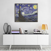 Винтиџ слика на платно со мотив Vincent van Gogh - Hviezdna noc, ноќно небо, ѕвезди, мапа, природа во бело-сино нијанси, погоден за работна соба – главна