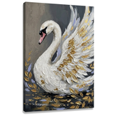 Слика од бел лебед на платно — 3D визуелизација на canvas со видлива дрвена рамка, Papilora Premium Art.