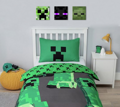 Модерна слика на платно во зелено-црно нијанси, разиграна атмосфера, авантура | Minecraft слика - Najlepšie postavičky na платно - Creeper, Enderman, Zombie – главна