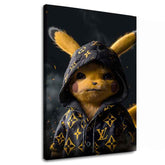 Модерна слика на платно со мотив Pikachu: Streetwear крал во црно-златно нијанси, поп култура | Слика Pikachu: Streetwear крал – главна