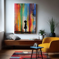 Рачно насликана слика на платно со мотив Rainbow Silhouette na платно, виножито во сино-зелено нијанси, меланхолична атмосфера | Слика Rainbow Silhouette na платно – производ, поглед 2