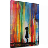 Рачно насликана слика на платно со мотив Rainbow Silhouette na платно, виножито во сино-зелено нијанси, меланхолична атмосфера | Слика Rainbow Silhouette na платно – главна