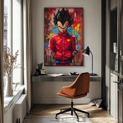 Рачно насликана слика на платно со мотив Saiyan: Sila bojovníka во црвено-црно нијанси, интензивна атмосфера, поп култура и сила и моќ | Слика Saiyan: Sila bojovníka – производ, поглед 2