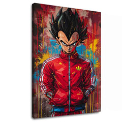 Рачно насликана слика на платно со мотив Saiyan: Sila bojovníka во црвено-црно нијанси, интензивна атмосфера, поп култура и сила и моќ | Слика Saiyan: Sila bojovníka – главна