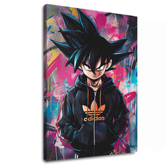 Модерна слика на платно со мотив Saiyan: Bojovník moci во црно-виолетово нијанси, енергична атмосфера | Слика Saiyan: Bojovník moci – главна