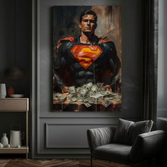 Рачно насликана слика на платно со мотив Superman: Muž peňazí во црвено-жолто нијанси, сила и моќ | Слика Superman: Muž peňazí – производ, поглед 3