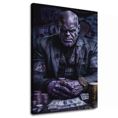 Модерна слика на платно со мотив Thanos: Vládca nekonečna во виолетово-златно нијанси, сила и моќ | Слика Thanos: Vládca nekonečna – главна