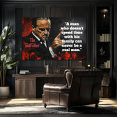 Поп арт слика на платно со мотив The Godfather na платно, маж во одело во црно-црвено нијанси, интензивна атмосфера, семејство и сила и моќ – производ