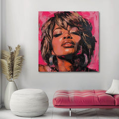 Рачно насликана слика на платно со мотив Tina Turner - Кралица rocku, слушалки во кафеаво нијанси, сензуална атмосфера, убавина | Слика Tina Turner - Кралица rocku – производ