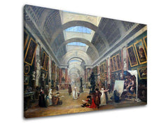 Винтиџ слика на платно со мотив Hubert Robert - Projekt Grande Galerie du Louvre, мапа во кафеаво-сино нијанси, свечена атмосфера, погоден за ходник – производ