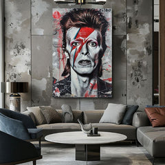Модерна слика на платно со мотив Davida Bowieho - Ikona hudby и štýlu во бело-црно нијанси, интензивна атмосфера, музичка историја и иконографија – производ