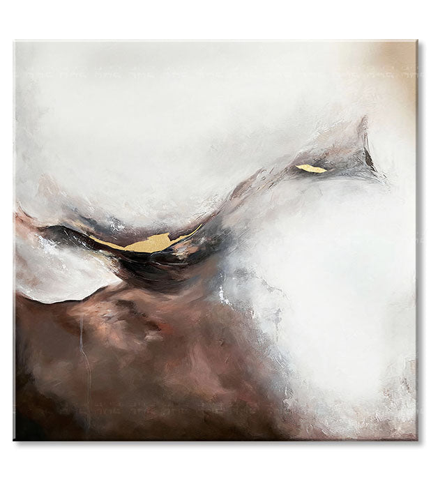 Рачно насликана слика на платно со мотив PREMIUM ART – Abstrakt Zahmlený štít, пејзаж во бело-беж нијанси, мирна атмосфера, погоден за дневна соба – производ, поглед 2