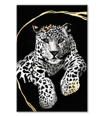 Рачно насликана слика на платно со мотив PREMIUM ART – Oddychujúci gepard во бело-златно нијанси, елегантна атмосфера, природа и луксузен впечаток – производ, поглед 2