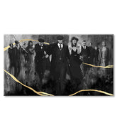 Рачно насликана слика на платно со мотив PREMIUM ART – Peaky Blinders семејство во сиво-златно нијанси, семејство и сила и моќ, погоден за дневна соба – производ, поглед 2