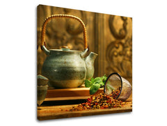 Индустриска слика на платно во кафеаво-зелено нијанси, пријатна атмосфера, погоден за кујна | Слика за ѕид КУЈНА – главна