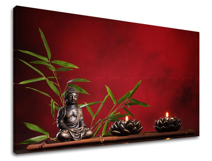 Класична слика на платно со мотив FENG SHUI, мапа, природа во зелено-црвено нијанси, мирна атмосфера, погоден за дневна соба | Слика за ѕид FENG SHUI – главна