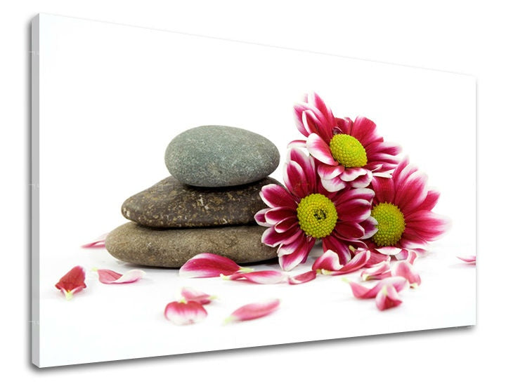 Класична слика на платно со мотив FENG SHUI, цвеќиња, природа во бело-кафеаво нијанси, мирна атмосфера, природа, погоден за дневна соба | Слика за ѕид FENG SHUI – главна