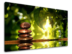 Класична слика на платно со мотив FENG SHUI, мапа, природа во кафеаво-зелено нијанси, мирна атмосфера, внатрешен мир и природа, погоден за дневна соба – главна