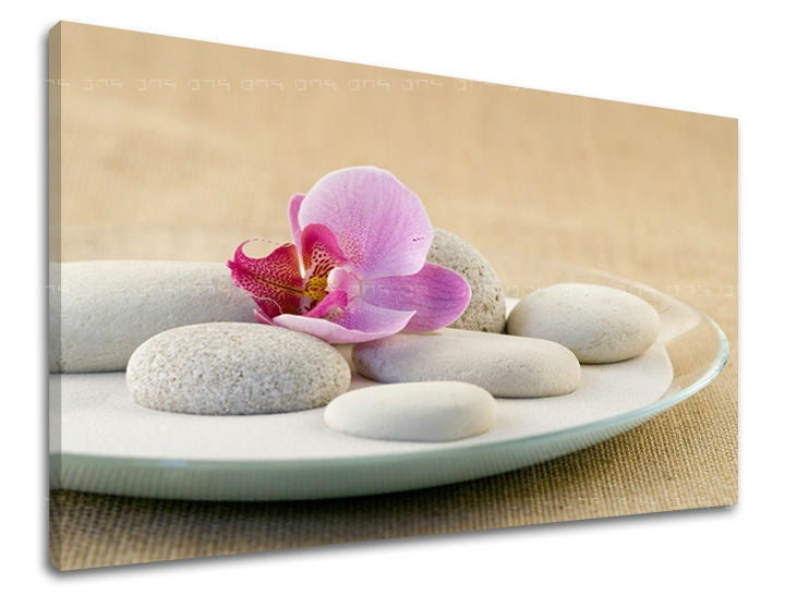 Класична слика на платно со мотив FENG SHUI, орхидеја, природа во бело-беж нијанси, мирна атмосфера, природа, погоден за дневна соба | Слика за ѕид FENG SHUI – главна