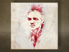 Модерна слика на платно со мотив Godfather Marlon Brando - AQUArt во бело-беж нијанси, интензивна атмосфера, филмски свет и сила и моќ – главна