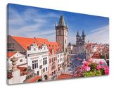 Класична слика на платно со мотив ГРАД PRAHA, Praha во бело-сино нијанси, живописна атмосфера, градски живот, погоден за канцеларија | Слика за ѕид ГРАД PRAHA – главна