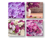 Колаж слика на платно со мотив Lilacs, цвеќиња, природа, животно во бело-виолетово нијанси, мирна атмосфера, пролетна атмосфера и природа, повеќеделна изведба – главна