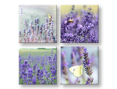 Колаж слика со мотив Lavender dream, лаванда, пеперутка во виолетово-зелено нијанси | Слика за ѕид Lavender dream, природа и пролетна атмосфера – преглед